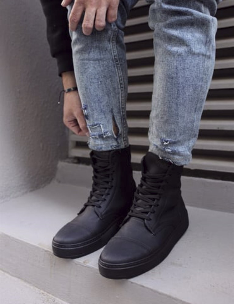 Ανδρικά μαύρα μποτάκια δερματίνη KN022M φωτογραφία